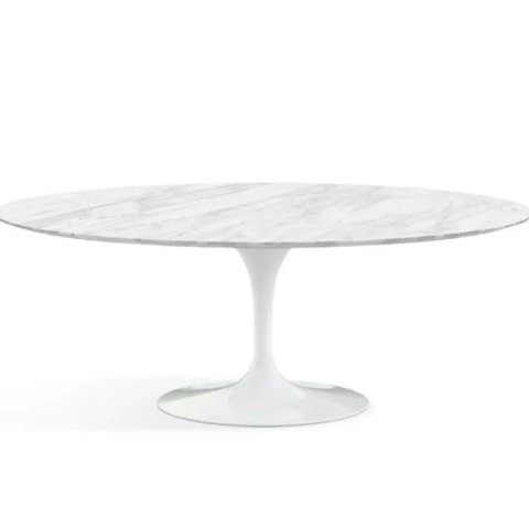 Mesa de Jantar Saarinen Oval 244x137 Cm Mármore Carrara Base Branca