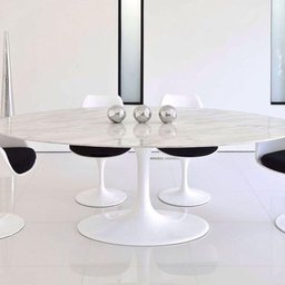 Mesa de Jantar Saarinen Oval 244x137 Cm Mármore Carrara Base Branca - 3