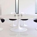Ver imagem 3 de Mesa de Jantar Saarinen Oval 244x137 Cm Mármore Carrara Base Branca
