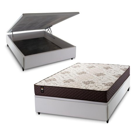 Conjunto Box Baú Allura Branco 138x188x65 c/ Molas Ensacadas