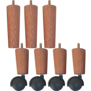 Conjunto 7 Pés de Cama Box com 3 Pés Fixos e 4 Pés com Rodízios 13cm Mel