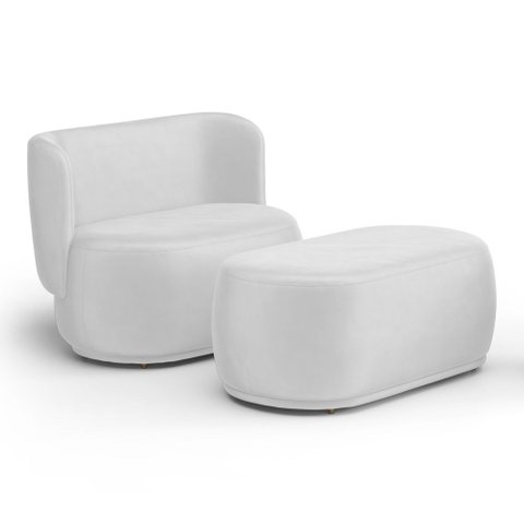 Namoradeira com Puff Orgânico Molly 02 Lugares Couríssimo Branco - Desk Design
