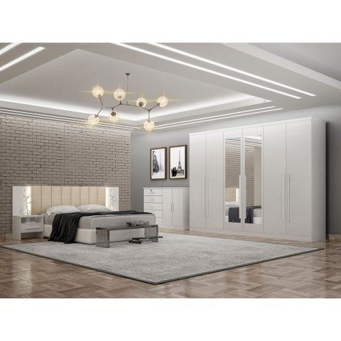 Guarda Roupa Casal Royal 6 Gavetas com Espelho Nh Rei de Casa Neve