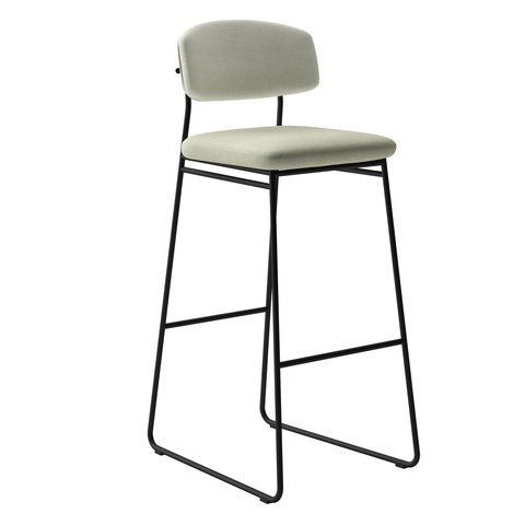 Banqueta Alta para Bancada Sala de Jantar Encosto e Assentos Estofados Linha Jaraguá. Preto/Fosco