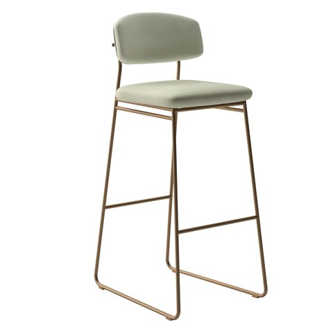 Banqueta Alta para Bancada Sala de Jantar Encosto e Assentos Estofados Linha Jaraguá. Colorido/Dourado