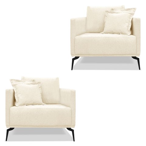 Kit 2 Poltronas Para Sala de Estar Sirius Linho Bege Pés Metálicos - Pallazio