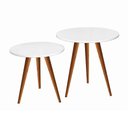 Ver imagem 1 de Conjunto Mesa Lateral Rubi Tampo Redondo Kit 2 Mesas Pés Palito para Sala de Estar Sofá - Branco