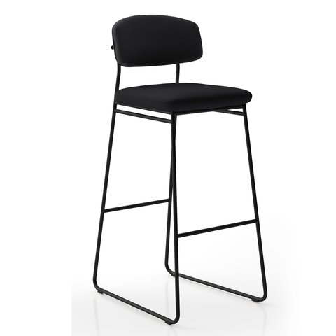 Banqueta Alta para Bancada Sala de Jantar Encosto e Assentos Estofados Linha Jaraguá. Preto/Fosco/Dunas