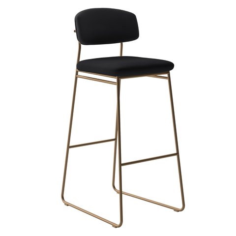 Banqueta Alta para Bancada Sala de Jantar Encosto e Assentos Estofados Linha Jaraguá. Preto/Dourado/Duna
