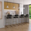 Ver imagem 3 de Banqueta Alta para Bancada Sala de Jantar Encosto e Assentos Estofados Linha Jaraguá. Preto/Dourado/Duna