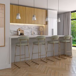 Banqueta Alta para Bancada Sala de Jantar Encosto e Assentos Estofados Linha Jaraguá. - 2