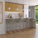 Ver imagem 2 de Banqueta Alta para Bancada Sala de Jantar Encosto e Assentos Estofados Linha Jaraguá. Colorido/Dourado/Duna Fendi