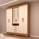 Ver imagem 1 de Guarda-Roupa Casal 6 Portas 3 Gavetas Capelinha com Espelho 100% MDF 179cm Nerina Espresso Móveis Off White/Cinamomo