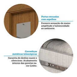 Guarda-roupa Casal 178,80cm 6 Portas 3 Gavetas Capelinha com Espelho 100% Mdf Débora - 9 Guarda-roupa Casal 178,80cm 6 Portas 3 Gavetas Capelinha com Espelho 100% Mdf Débora - 9