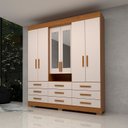 Ver imagem 1 de Guarda-Roupa Casal 6 Portas 9 Gavetas Capelinha com Espelho 100% MDF 179cm Nerina Espresso Móveis Off White/Cinamomo