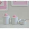 Kit Higiene Porcelana Bebê + Potes + Molhadeira - Nuvem Rosa - 1