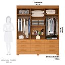 Ver imagem 4 de Guarda-roupa Casal 178,80cm 6 Portas 9 Gavetas Capelinha com Espelho 100% Mdf Débora