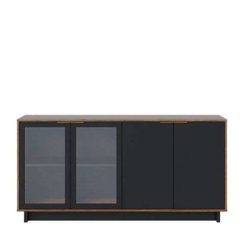 Balcão Buffet Vitória com 02 Portas e 02 Portas de Vidro Noce Milano Preto Fosco Colibri