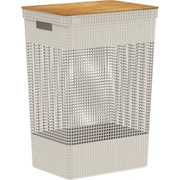 Cesto de Roupas Grid com Tampa de Bambu 49l Bege - ou - 1