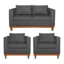 Ver imagem 1 de Kit Sofá 3 Lugares e 2 Poltronas Europa 180 cm Estilo Conforto e Elegância Linho Cinza Escuro