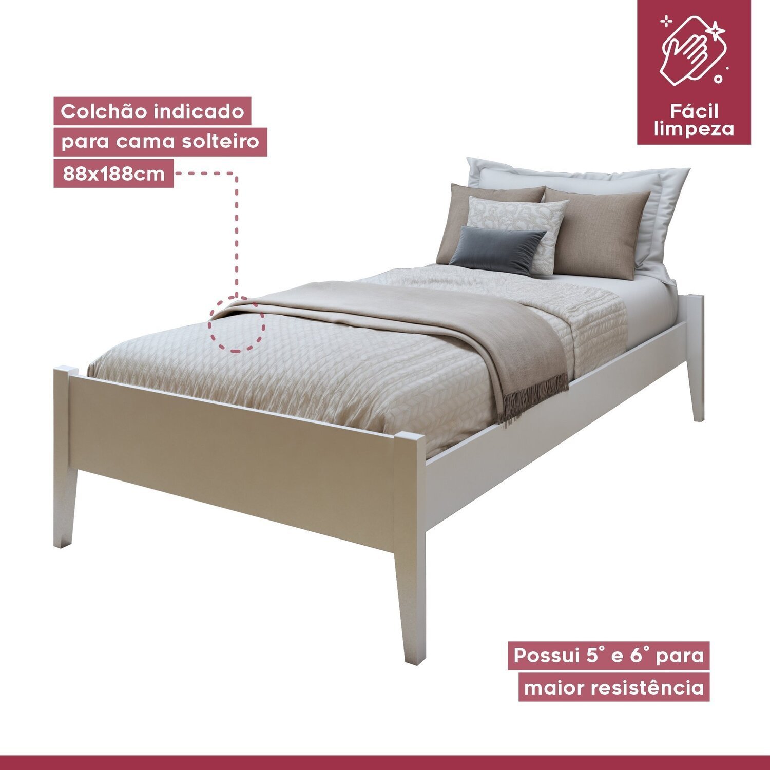 Cama Solteiro 90cm Turca Slim em Madeira Maciça - 4