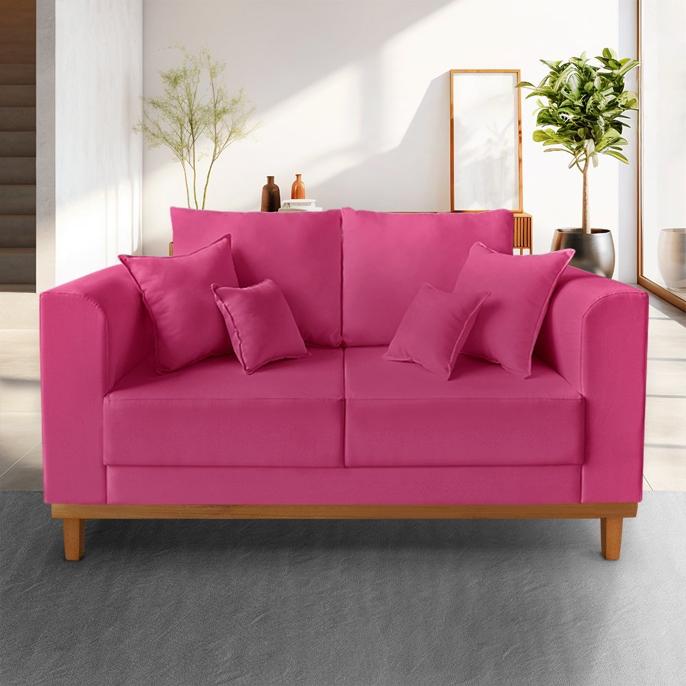 Sofá Namoradeira Viena 02 Lugares Com Almofadas Decorativa Suede Pink - Madeira Prima Deccor - 2