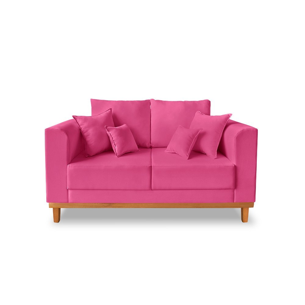 Sofá Namoradeira Viena 02 Lugares Com Almofadas Decorativa Suede Pink - Madeira Prima Deccor - 1