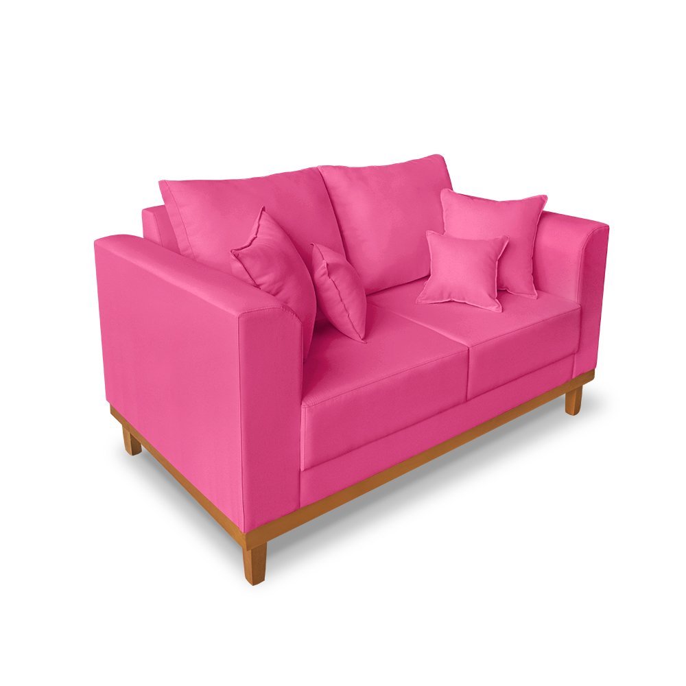 Sofá Namoradeira Viena 02 Lugares Com Almofadas Decorativa Suede Pink - Madeira Prima Deccor - 3