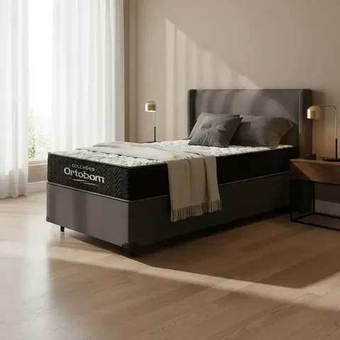 Cama Box com Colchão de Espuma D45 Ortobom Airtech 150 Solteiro 88cm