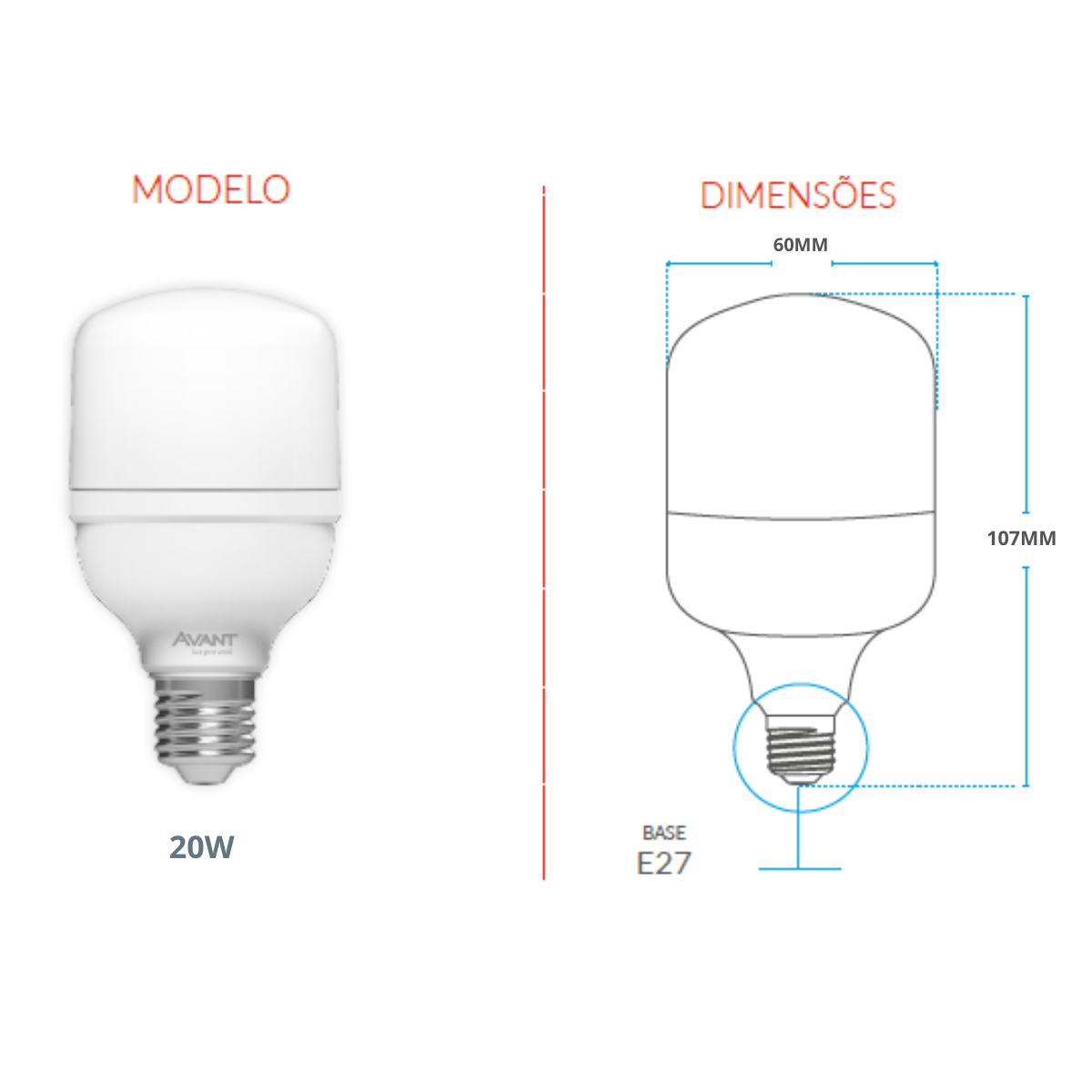 Kit 10 Lâmpadas Bulbo Avant E27 20w 6500k - 3