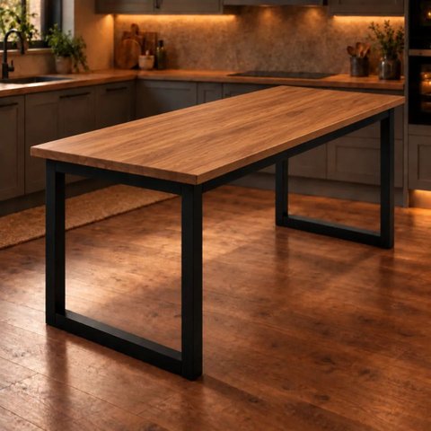 Mesa de Jantar Reforçada Industrial 170x90cm Tampo Marrom Pés Preto
