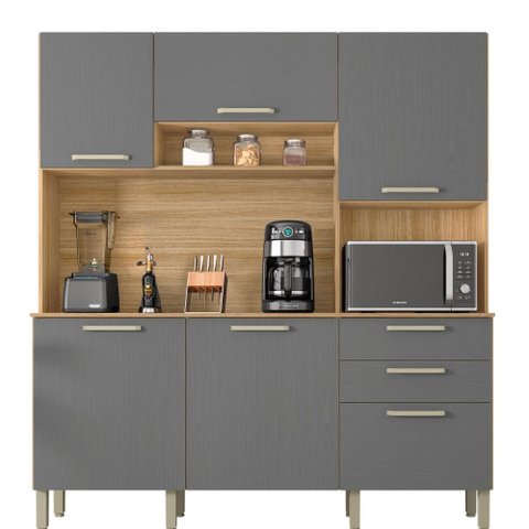 Armário de Cozinha Kit 6 Portas Ferrara Kits Paraná Cor:freijó Gris