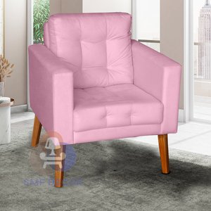 Sofá/poltrona/cadeira Decorativa Glamour Dubai com Pés em Madeira Rosê