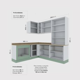 Cozinha Modulada 8 Peças 5 Balcões 2 Aéreos 1 Aéreo Alto com Tampo Arizona Cabecasa Madeiramadeira - 3