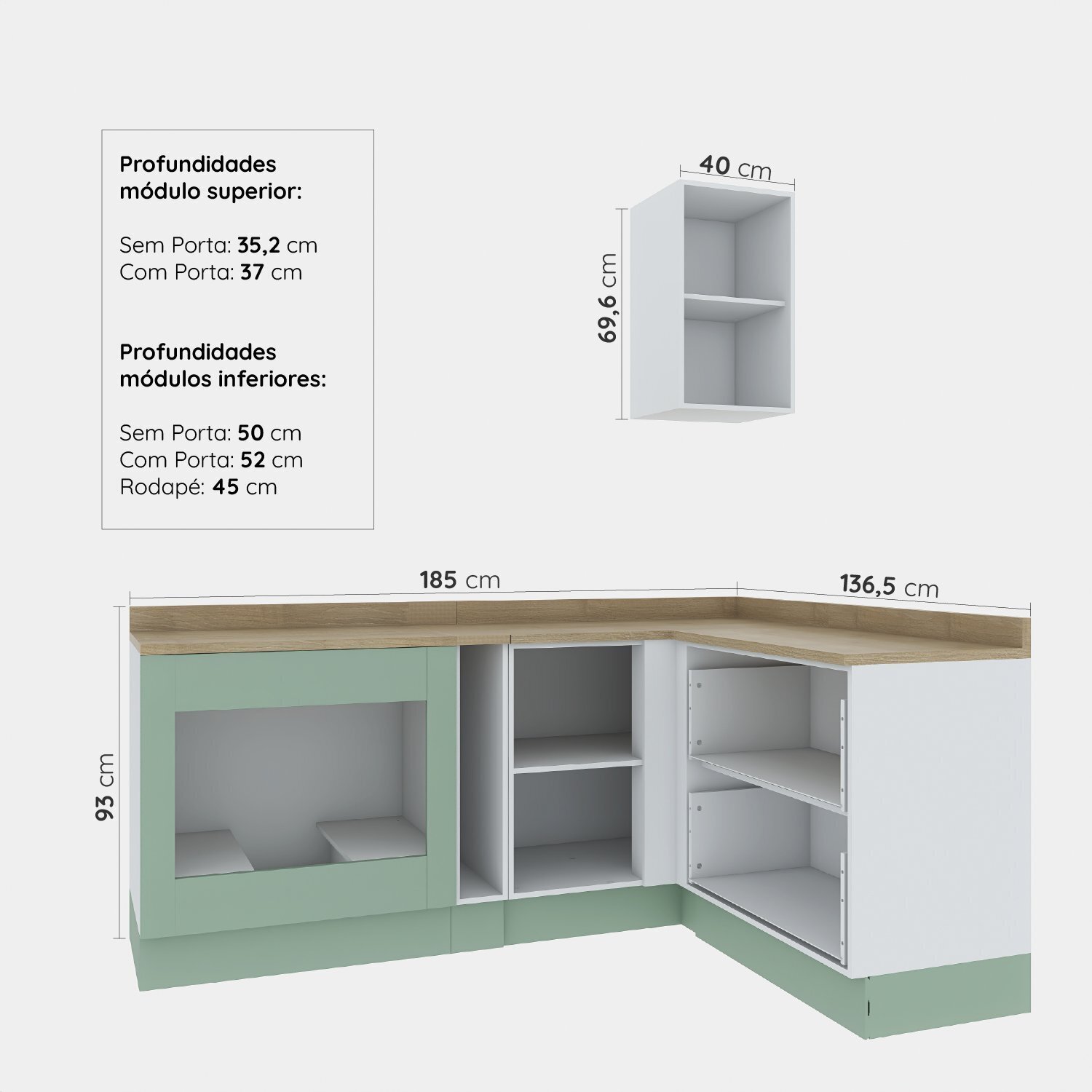 Cozinha Modulada 5 Peças 4 Balcões 1 Aéreo com Tampo Arizona Cabecasa Madeiramadeira - 3