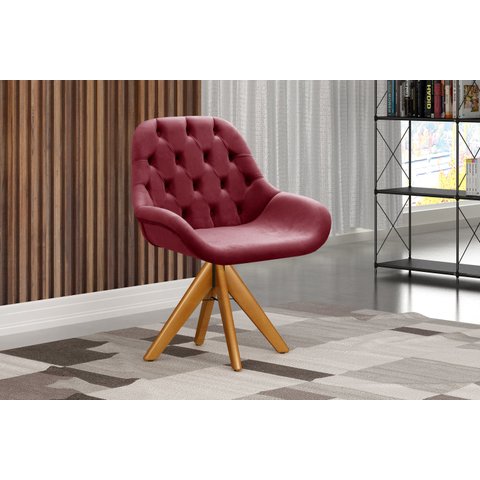 Poltrona Giratória de Madeira Cadeira Decorativa Sala, Escritório, Recepção Lua Vermelho Bordô