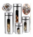 Ver imagem 6 de Kit Porta Mantimentos Inox com Visor Vidro 4 Potes Organizadores Cozinha Graos Cafe Acucar Multiuso