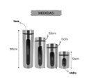 Ver mais imagens de Kit Porta Mantimentos Inox com Visor Vidro 4 Potes Organizadores Cozinha Graos Cafe Acucar Multiuso