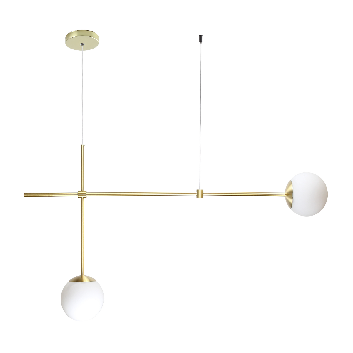 Luminária Pendente Thin Dourado Polido 2 Globo Vidro Spotline