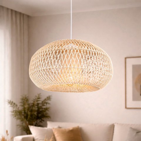 Pendente em Fibra Rattan Natural 44cm Quarto Briss FIB07