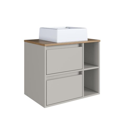 Gabinete para Banheiro Suspenso Prodecor Bh8005 Marrom e Arenas com Cuba Branca 1 Gaveta e Nichos