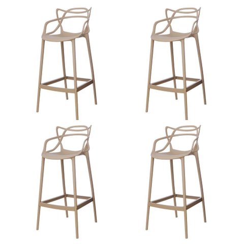 Kit 4 Banquetas Allegra Nude Cozinha Bistrô Bancada