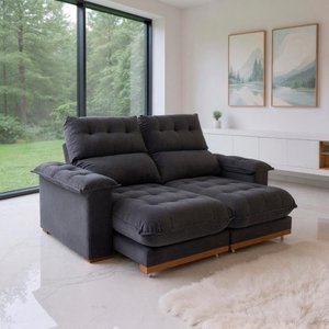 Sofá 2 Lugares 2,00m Retrátil e Reclinável Milano Bom Pastor Veludo Luxo Chumbo