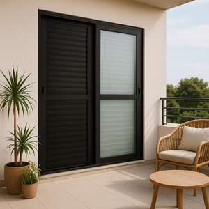 Porta Balcão de Alumínio Preto 3 Folhas 210x150 com Fechadura Linha 25