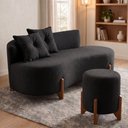 Ver imagem 1 de Conjunto Sofá Curvo Orgânico + 01 Puff Luna Boucle Preto - Montanaris Decor