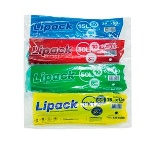 Saco de Lixo 50 Litros Verde Rolo com 10un - Lipack, Tamanho: 50 Litros