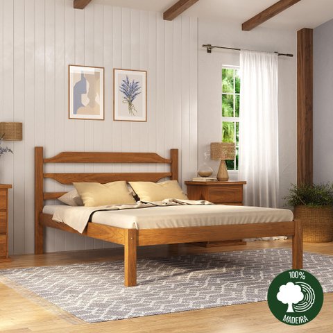 Cama Porteira 1,60 Madeira Maciça Marrom/Mogno Mel