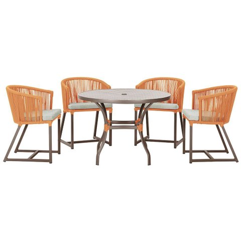 Mesa com 4 Cadeiras de Jantar Roma 100cm e Noronha em Aluminío Marrom Corda Nautica Estofado 3 Trama