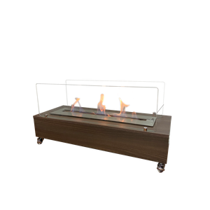 Lareira Ecológica Inox 80 Cm Carvalho Grande Rodízios Vidros