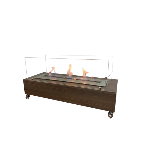 Lareira Ecológica Inox 80 Cm Carvalho Grande Rodízios Vidros